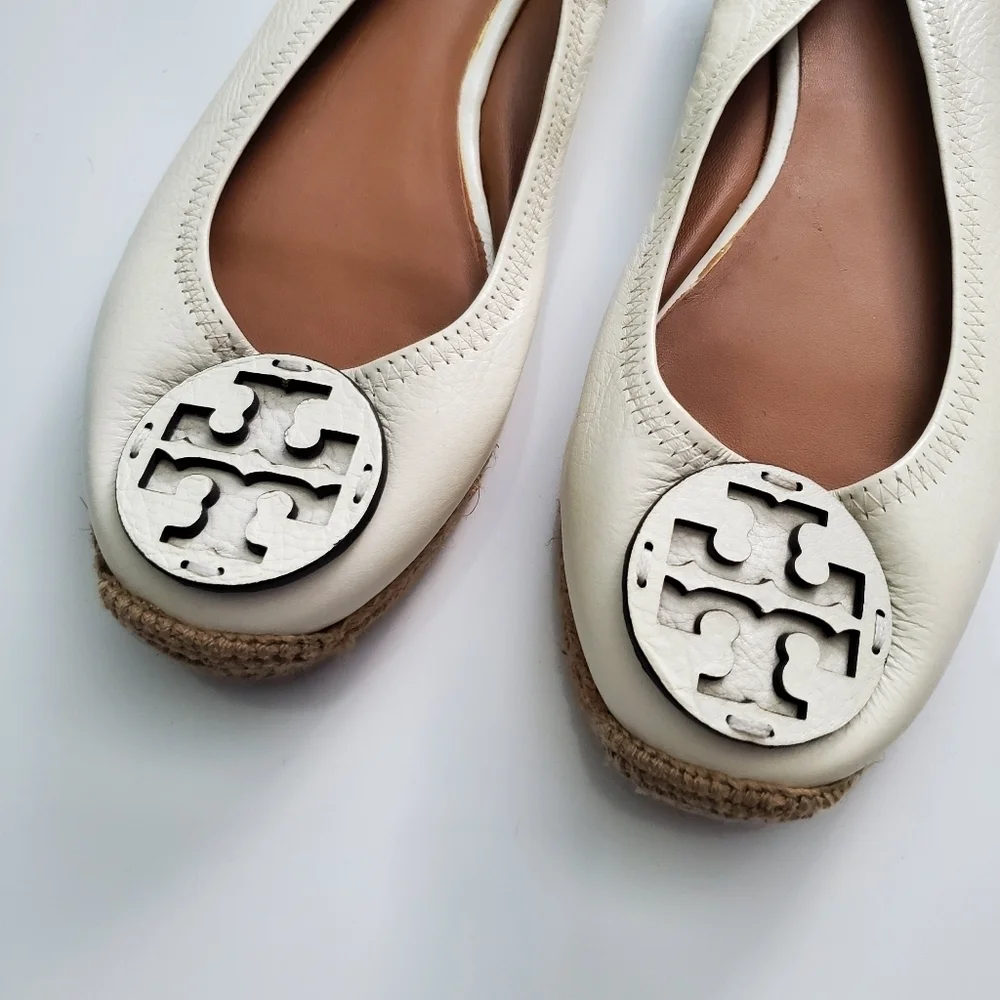 Tory Burch Joy Ivory Leather Espadrille Flats